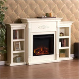 Bowery Hill Traditional Wood Electric Fireplace with Bookcases in Ivory BOWERY HILL