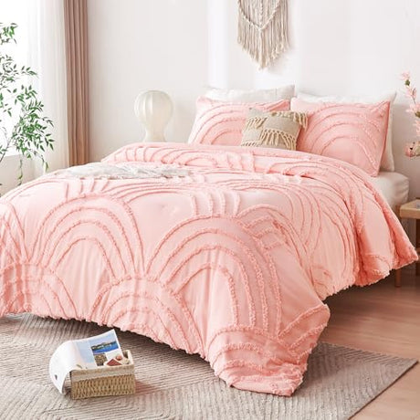 ENJOHOS Pink Full Comforter Set for College Girls - Full Size Boho Tufted Rainbow Comforter, 3 Pieces Rainbow Bedding for All Season, Lightweight Soft Microfiber Comforter with 2 Pillowcase ENJOHOS