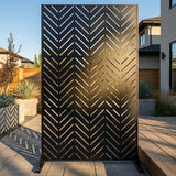 Metal Privacy Screen Outdoor – 6FT Freestanding Decorative Steel Panel with Stand, Laser-Cut Chevron Pattern Modern Privacy Divider, Rustproof & Weather-Resistant Screen for Patio, Garden & Backyard TALLYVER