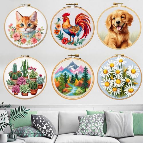 Trout DIY Stamped Cross Stitch Kits for Beginners Easy with Hoop 11CT Needlepoint Embroidery Counted Cross Stitch Kits Art Craft Wall Decor and Gift 35x35cm(1)
