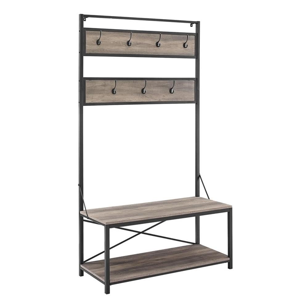 Walker Edison August Modern Farmhouse X Back Hall Tree with Bench, 72 Inch, Grey Wash Walker Edison