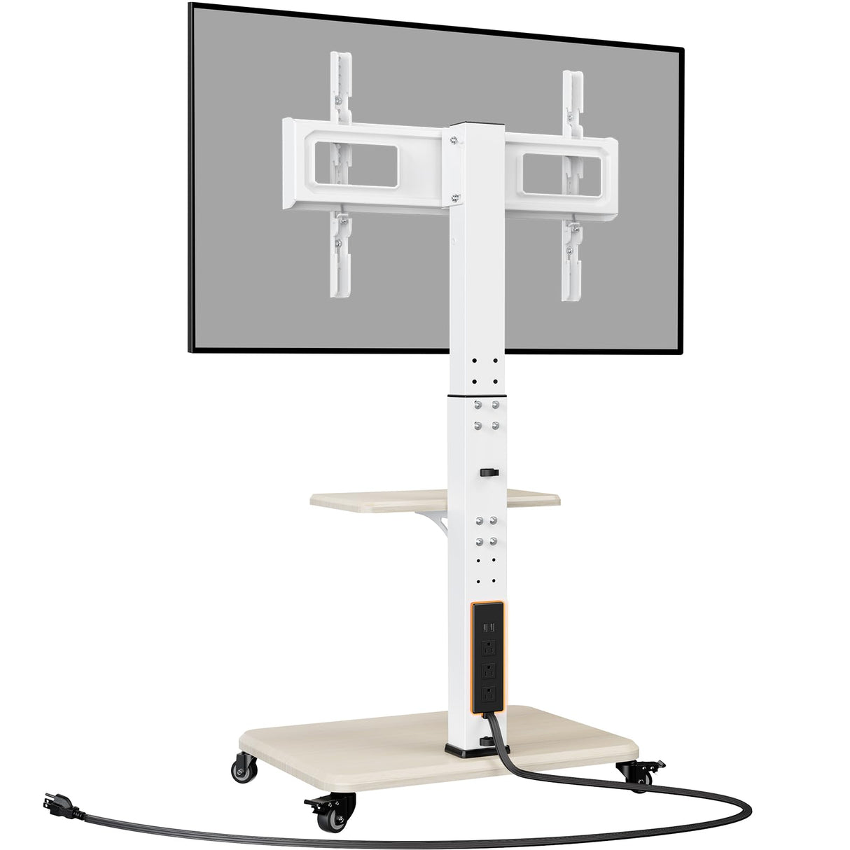 Perlegear Mobile TV Stand with Power Outlet, Tilt & Swivel Rolling TV Cart for 32-75 inches TVs up to 110 lbs, Height Adjustable Rolling TV Stand White with Wheels, Max VESA 600x400mm, PGTVMC17W Perlegear