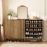 Sscaktu Fluted Shoe Cabinet with Doors, 5-Tier Shoe Storage Cabinet with Adjustable Shelves, Wooden Freestanding Shoe Organizer Shoe Cabinet for Entryway,Hallway,Living Room, Natural Oak Sscaktu