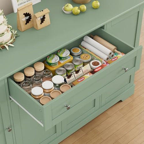 HITHOS 54" Buffet Cabinet with Storage, Modern Kitchen Buffet Sideboard with Drawer, Wood Coffee Bar Station with Adjustable Shelves, Kitchen Storage Cabinet for Living Room, Green HITHOS