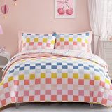 Wink Deer Twin Comforter Set for Girls-5 Pieces Colorful Check Twin Bedding Sets for Kids, Ultra Soft Bed in A Bag with Sheets Wink Deer