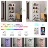 TRJQBCC 74" H Tempered Glass Display Cabinet with LED Lights, 5-Shelf Wooden Curio Storage Cabinet with Tempered Glass Top & Casters, 2 Door Lockable Display Case Bookshelf for Living Room(White) TRJQBCC