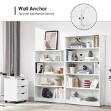 Farini Modern White 5-Tier Bookshelf - Adjustable Wood Bookcase for Bedroom, Office, or Living Room Farini