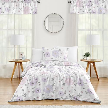 Sweet Jojo Designs 2-Piece Twin Comforter Set (Purple/Grey Boho Floral) for Girls, Kids, Teen, College Bed Room incl. Single Size Bedding & Sham (Watercolor, Flower, Elegant, Rose, Farmhouse, Blush) Sweet Jojo Designs