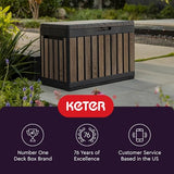 Keter Signature Everwood 50 Gallon Resin Deck Box-Organization and Storage for Patio Cushions, Throw Pillows and Garden Tools, Walnut Keter