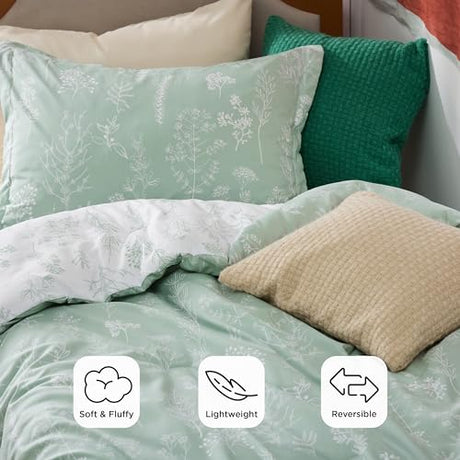 Bedsure Twin/Twin XL Comforter Set - Sage Green Bed Set, 2 Pieces Cute Floral Bedding, 1 Soft Reversible Botanical Flowers Comforter and 1 Pillow Sham Bedsure