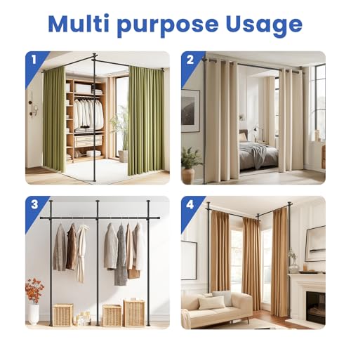 Room Divider Tension Curtain Rods No Drilling Room Separator for Space Partition Adjustable (W) 35-100in×(H) 43-120in, Heavy Duty Temporary Wall Divider Floor to Ceiling Tension Rod, Black, 1 Pack Sovtfides