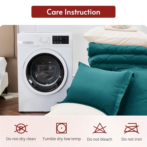 MUXHOMO 7 Pieces Full Comforter Set, Reversible Bed in a Bag Full Size, All Season Bedding Set with Comforter, Flat Sheet, Fitted Sheet, Pillowcases & Shams, Peacock Blue & Ivory MUXHOMO