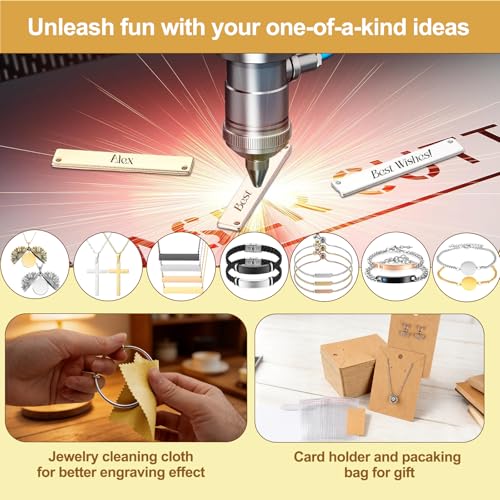 Vercleuim 161 Pcs Laser Engraving Materials kit, 20 types Jewelry Making Engraving Accessories Kit with Necklace, Bracelet, Ring, Keychain，Mental business card for Laser Engraver DIY Crafting Supplies vercleuim