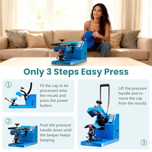 OLIXIS Hat Press Machine, Professional Hat Heat Press for Caps, 3.2"x5.5" PTFE-Coated Plate, LCD Display, 570°F Max Temp, Memory Mode OLIXIS