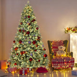 Treepool 8FT Pre-Lit Artificial Christmas Tree with 2748 PE&PVC Mixed Branch Tips, 600 Warm White Lights, Hinged Premium Spruce Fake Xmas Trees, Green, Foldable Base Treepool