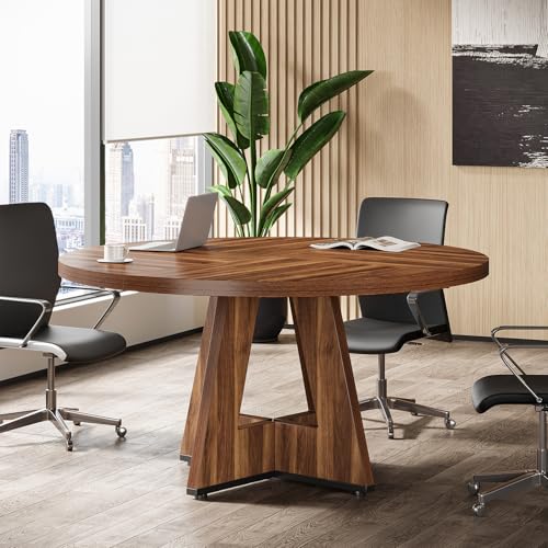 Tribesigns 47-Inch Round Conference Table for 4-6 People, Wooden Meeting Room Table with Thicken Tabletop and Wood Base Tribesigns