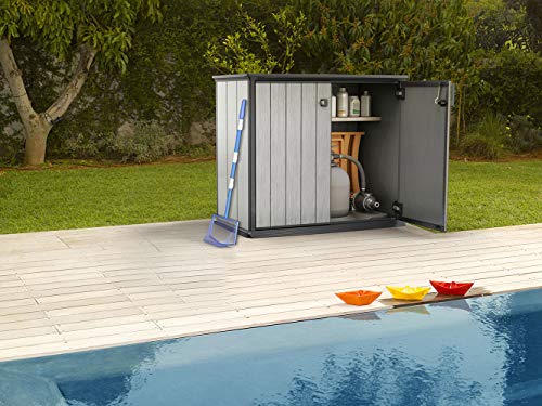 Keter Patio Store 4.6 x 4.0 ft. Resin Outdoor Storage Shed with Paintable and Drillable Walls for Customization-Perfect for Yard Tools and Pool Toys, Grey Keter