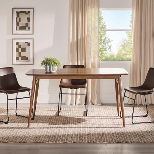 Walker Edison Mid-Century Modern Solid Wood Tapered-Leg Dining Table, 59 Inch, Walnut Walker Edison