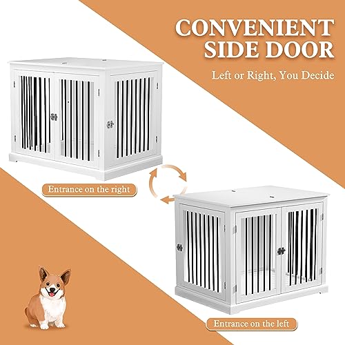 PUPETPO Dog Crate Furniture with Cushion, Dog Crate End Table Large, Indoor Dog Kennel, Dog House, Dog Cages for Large Dogs, Furniture Style Dog Crate with Flip-top, Chew-Proof Metal Bars, White PUPETPO