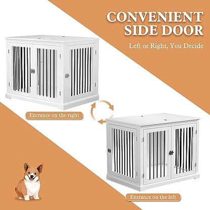 PUPETPO Dog Crate Furniture with Cushion, Dog Crate End Table Large, Indoor Dog Kennel, Dog House, Dog Cages for Large Dogs, Furniture Style Dog Crate with Flip-top, Chew-Proof Metal Bars, Wh - WoodArtSupply