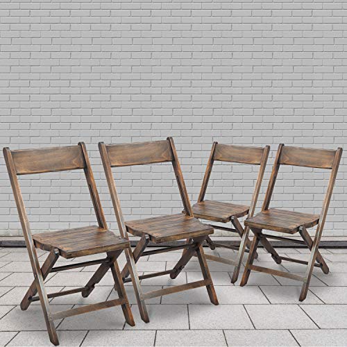 EMMA + OLIVER Natalie Wooden Folding Chair, Commercial Event Chair with Slatted Seat, Beechwood Frame, Open Back Design, No Assembly Required, Antique Black EMMA + OLIVER