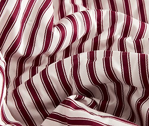 CHIXIN Ticking Stripe Ruffle Skirt Bedspread Queen Size - 30" Long Drop, Shabby Chic Style, Lightweight Bedding Cover, 3 Piece Set, Burgundy Red CHIXIN