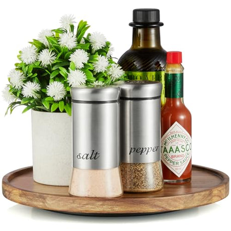 9" Lazy Susan Turntable Organizer for Cabinet, Acacia Wood Lazy Susan for Table Top Dining Pantry Countertop Cupboard Organization, Decorative Tray for Kitchen Bathroom Decor Coffee Bar Accessories Bivvclaz