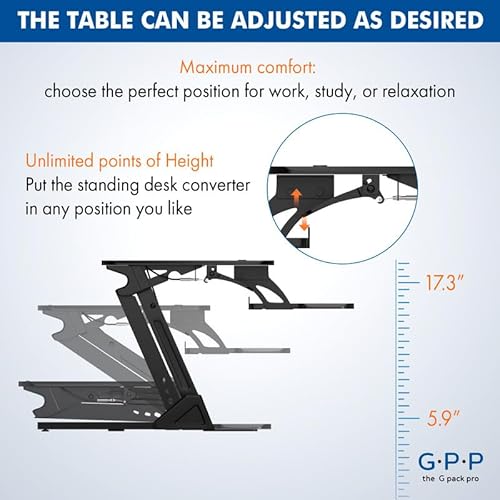 G-PACK PRO 36″ Wide Standing Desk Converter – Sit-to-Stand Workstation for Dual Monitors, Height Adjustable Up to 17.3″ with Large Keyboard Tray – Black G-PACK PRO