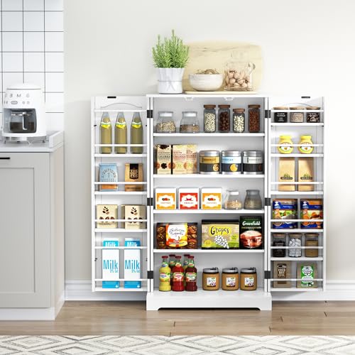HOLTICO 41'' Freestanding Pantry Cabinet, Kitchen Pantry Storage Cabinet with Doors and Adjustable Shelves, Food Pantry Cabinet for Kitchen, Dining Room, Living Room and Garage,Snow White HOLTICO