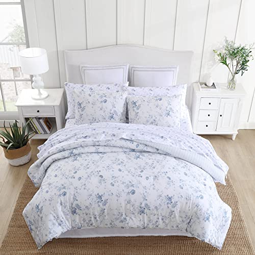 Laura Ashley - Twin XL Comforter Set, Soft & Reversible Cotton Bedding for Year Round Use, 2 Piece Bed Set with Matching Pillowcase (Belinda Blue) Laura Ashley