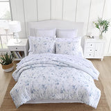 Laura Ashley - Twin XL Comforter Set, Soft & Reversible Cotton Bedding for Year Round Use, 2 Piece Bed Set with Matching Pillowcase (Belinda Blue) Laura Ashley