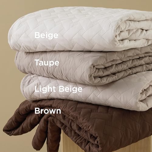 Bedsure Quilts Queen Size - Lightweight Bedspreads Queen Size with Basket Weave Pattern, Soft Quilt Bedding Set, Brown Comforter Set Coverlet for All Seasons with 2 Pillow Shams (90" x 96") Bedsure