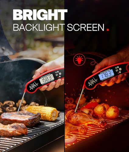 Meat Thermometer Digital – Instant Read Food Thermometer for Grilling, BBQ, Air Fryer, Smoker, Candy Making, Kitchen Gadgets, BBQ Essentials, Gift for Fathers Day, Dad Men Husband Him, Red ONFIKY