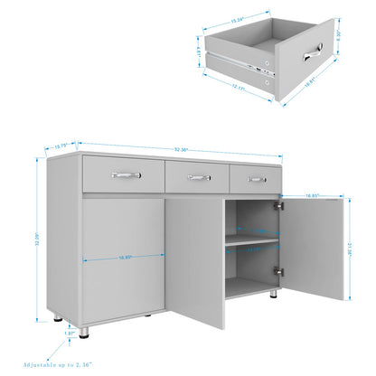 GLCHQ Storage Drawer File Cabinet Side Cabinet Entryway Console Side Tables with Three Drawers and Three Doors for Office or Kitchen Room (Three Doors, Grey) - WoodArtSupply