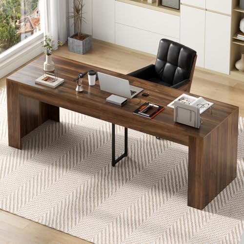 Gyfimoie 78.74" Executive Desk, Large Office Desk with 2 Drawer, Farmhouse Wooden Computer Desk Writing Table Conference Workstation Table for Office, Study, Dark Brown Gyfimoie