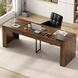 Gyfimoie 78.74" Executive Desk, Large Office Desk with 2 Drawer, Farmhouse Wooden Computer Desk Writing Table Conference Workstation Table for Office, Study, Dark Brown Gyfimoie