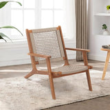 Verano Garden Set of 2 Patio Lounge Chair, Modern Acacia Wood Accent Armchair with Handwoven Rope for Patio,Living Room, Bedroom, Balcony (Beige)