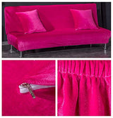 vannawong Folding Sofa Slipcover Stretch Armless Futon Couch Covers Plush Velvet Soft One Piece T Cushion Sleeper Bed Lounge Covers Removable Solid Color Hot Pink 160-190cm/62-74 vannawong