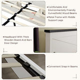 Farmhouse King Size Bed Frame with Sliding Barn Door Storage - JXQTLINGMU Antique White JXQTLINGMU