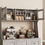 GarveeHome 67 in Tall Kitchen Hutch Storage Cabinet, Coffee Bar Cabinet with 3 Drawers and LED Lights, Freestanding Food Pantry with Countertop for Living Dining Room, Grey GarveeHome