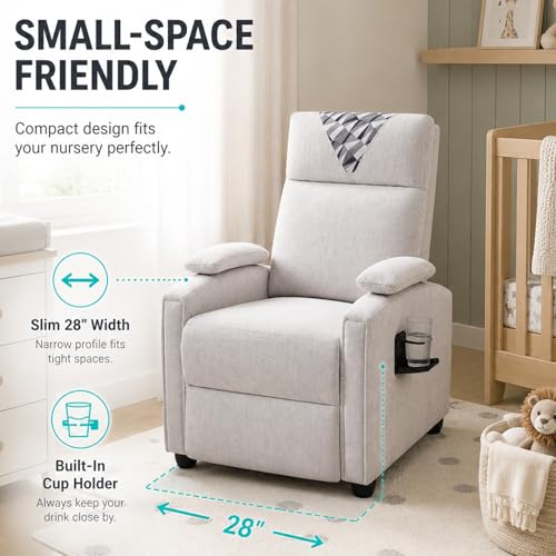 HRVEOCEI Modern Small Recliners for Adults, Gray Recliner Chair with Cup Holder, Push Back Recliners for Small Spaces Living Room Bedroom, 90°-160° Adjustable, Extended Footrest (Light Gray)