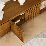 LUMISOL Extendable TV Stand for Living Room, Media Extendable Console TV Table for TVs up to 75” Farmhouse Entertainment Cabinet with Doors and Adjustable Shelves, Brown Ebony LUMISOL