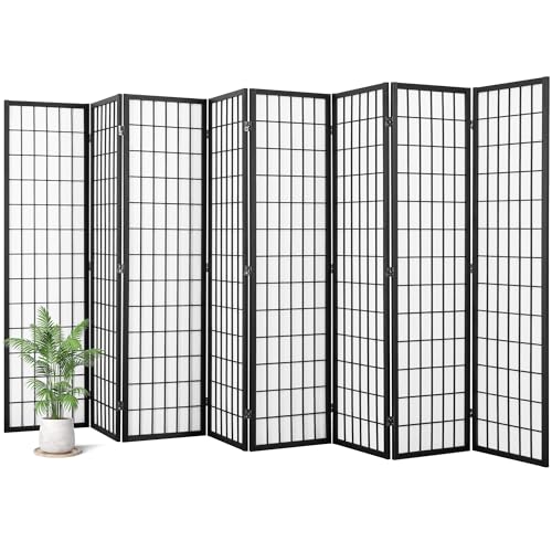 Salfanre 8 Panel Shoji Screen Room Divider, Japanese Room Divider for Room Separation, 66.9 Inches Folding Privacy Screens for Hoom Bedroom Office, Assembly-Free, Black Salfanre