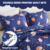 CIMVI Space Rocket Universe Quilt Set Twin for Kids Boys Bedding Sets with Pillowcase Soft Microfiber Bedspread Lightweight Cute Summer Quilted Blanket All-Season CIMVI