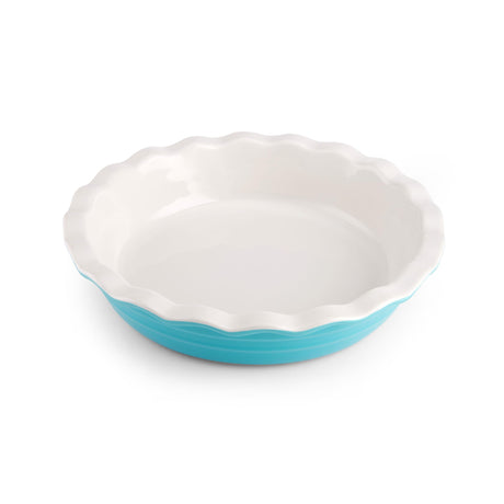 Farberware Bakers Advantage Durable Stoneware Ceramic Pie Dish, Ideal for Making Sweet and Savory Dishes, Heat Resistant, 10 Inch, Teal Farberware