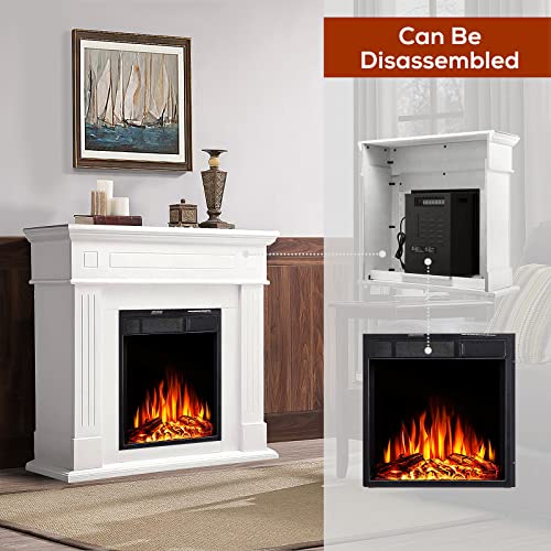 R.W.FLAME 43” Electric Fireplace Mantel Wooden Surround Firebox, TV Stand with Freestanding Electric Fireplace, Remote Control, Adjustable Led Flame, 750W/1500W Pearl White R.W.FLAME