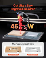 VEVOR 45W CO2 Laser Engraver, 12 x 8 in, Desktop CO2 Laser Engraver Cutter Machine with Rotary Axis, Air Assist, Engraving Machine Compatible with LightBurn CorelDRAW GRBL, for Wood Acrylic Glass VEVOR