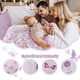 Wowelife Girl Crib Bedding Set, Butterfly Baby Girl Nursery Bedding Set, Premium Purple Baby Bedding Set, Baby Girl Cot Bed Set Include Quilted Comforter, Crib Skirt and Crib Sheet, Purple Wowelife