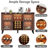 Auromie Wine Bar Cabinet with Led Light, Home Coffee Cabinet with Wine and Glass Rack, Kitchen Buffet Sideboard with Storage Shelves, Freestanding Liquor Cabinet for Living Room, Dining Room (Walnut) Auromie