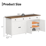 4 EVER WINNER Buffet Cabinet with Storage, 55" Sideboard Buffet Cabinet with 2 Drawers and 4 Doors, Modern Farmhouse Coffee Bar Cabinets, Wood Buffet Table for Kitchen, Dining Room, White 4 EVER WINNER